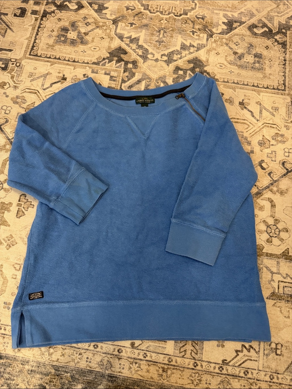 Lauren Ralph Lauren LRL Blue Shoulder Zip Raglan Sweatshirt Medium